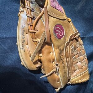 Rawlings Tan Leather Baseball Glove with Red Logo